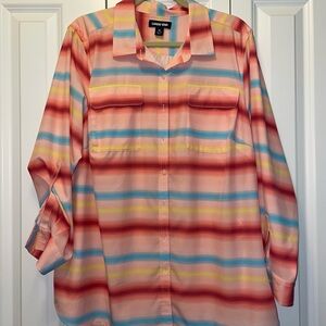 Lands' End Multicolor Stripe Button Down XL